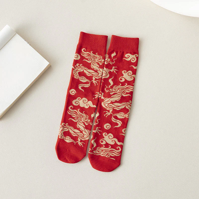 Calzini unisex da uomo e da donna in cotone casual con drago rosso e Buddha Stones - Image 6