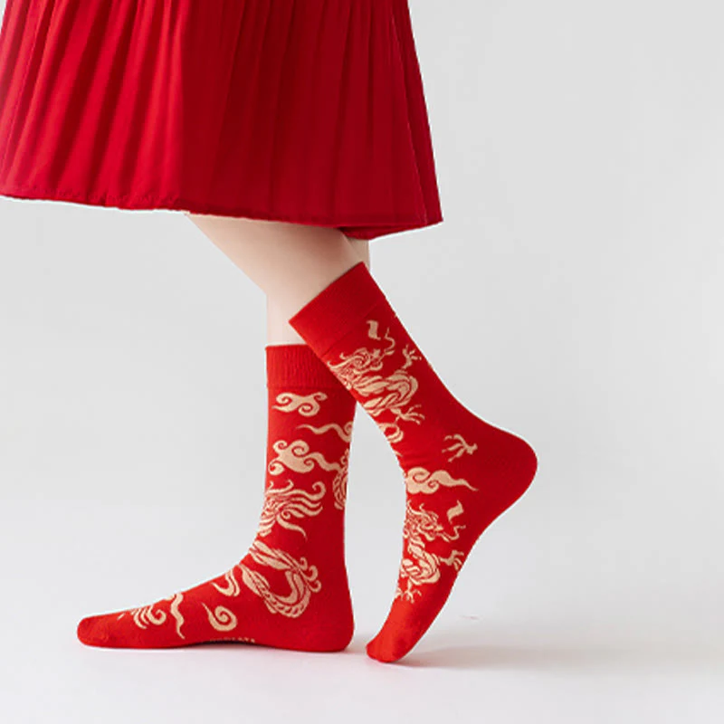 Calzini unisex da uomo e da donna in cotone casual con drago rosso e Buddha Stones - Image 8