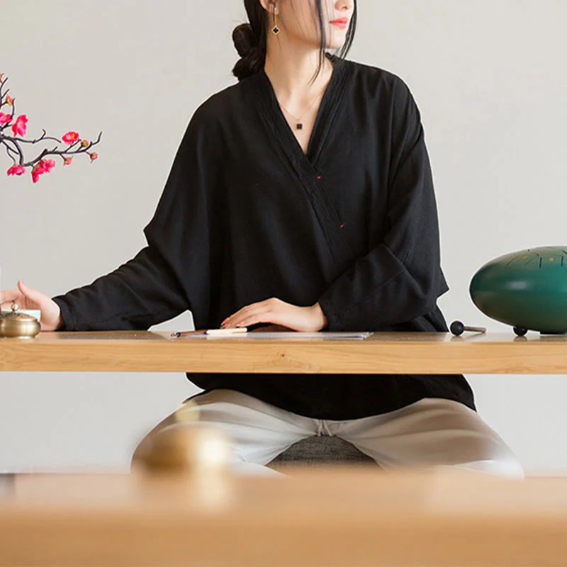 Camicetta con scollo a V Buddha Stones , camicia da donna, manica lunga, stile cinese Hanfu - Image 19