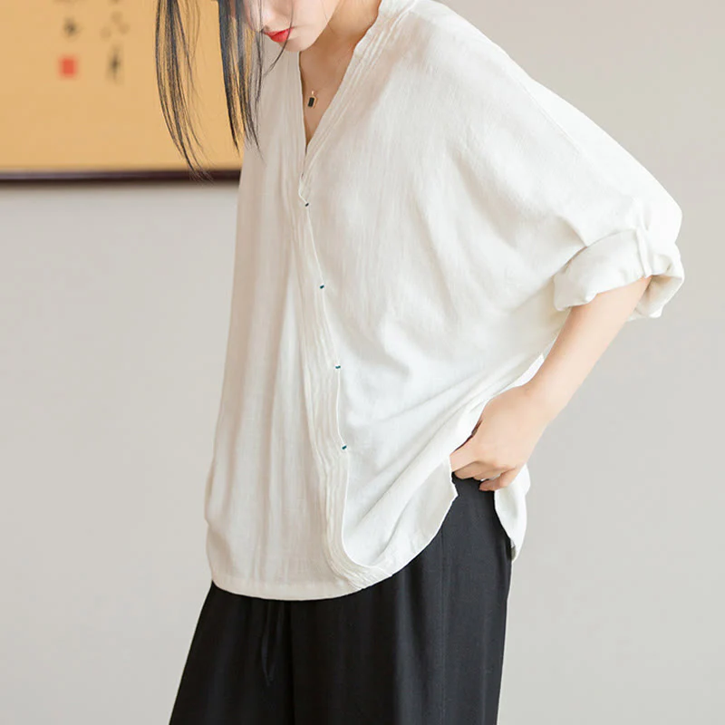 Camicetta con scollo a V Buddha Stones , camicia da donna, manica lunga, stile cinese Hanfu - Image 3