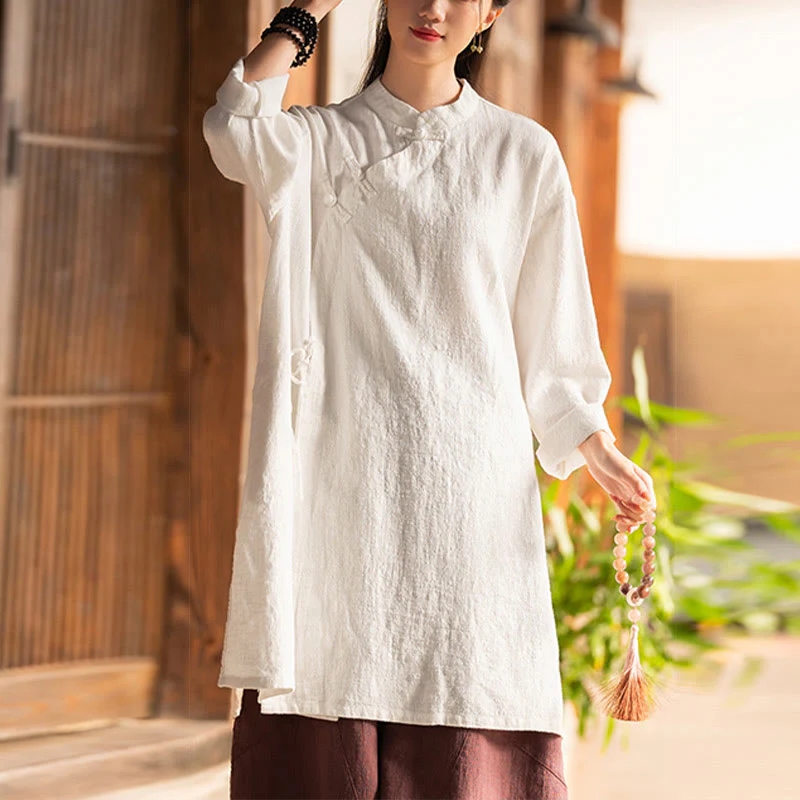 Camicetta da donna in cotone e lino vintage Buddha Stones, a maniche lunghe, cinese Hanfu - Image 3