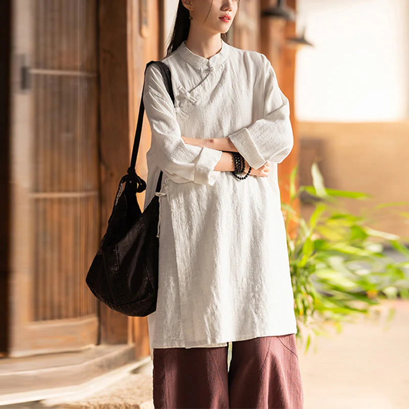 Camicetta da donna in cotone e lino vintage Buddha Stones, a maniche lunghe, cinese Hanfu - Image 4