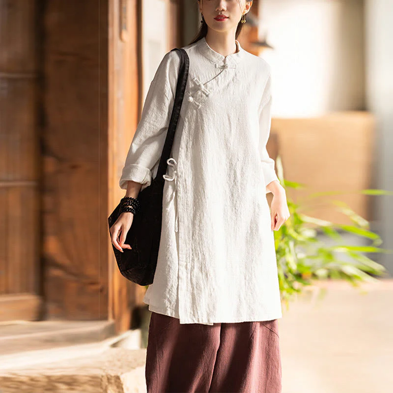 Camicetta da donna in cotone e lino vintage Buddha Stones, a maniche lunghe, cinese Hanfu - Image 5