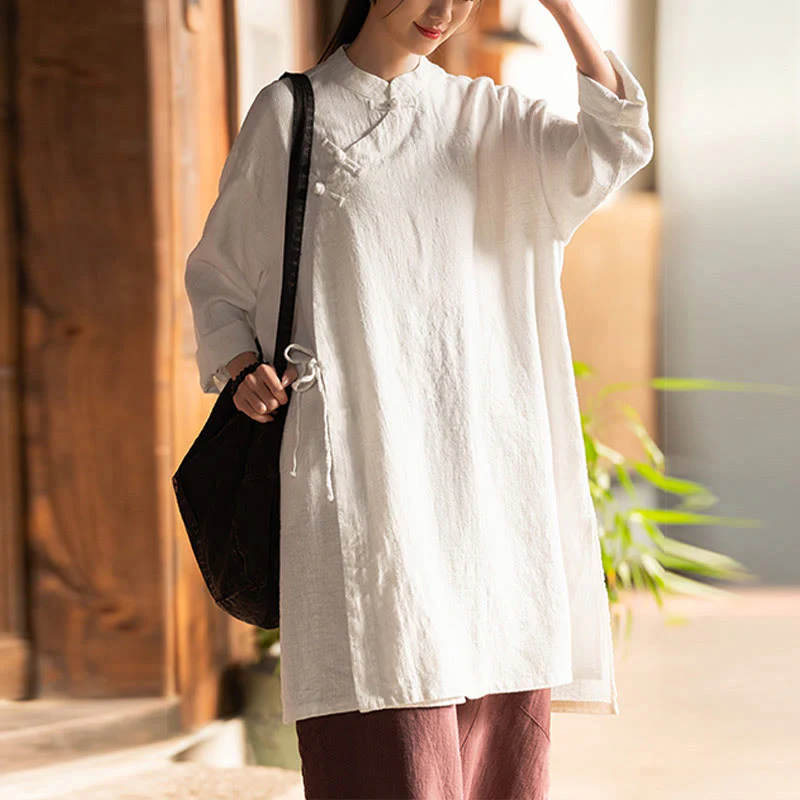 Camicetta da donna in cotone e lino vintage Buddha Stones, a maniche lunghe, cinese Hanfu - Image 6