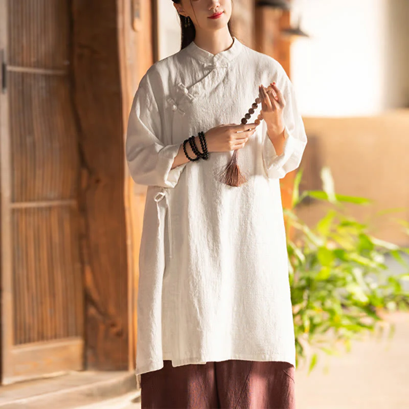 Camicetta da donna in cotone e lino vintage Buddha Stones, a maniche lunghe, cinese Hanfu - Image 7