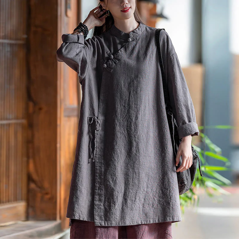 Camicetta da donna in cotone e lino vintage Buddha Stones, a maniche lunghe, cinese Hanfu - Image 9