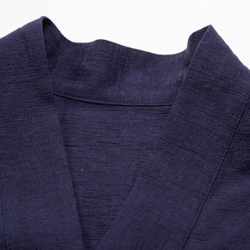 Camicia da uomo a maniche corte con taschino e scollo a V, in cotone e lino, Buddha Stones. - Image 9