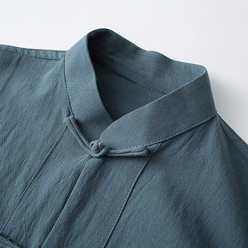 Camicia a maniche corte in cotone con bottoni a rana Buddha Stones, abito cinese Tang, abbigliamento da uomo con tasche - Image 4