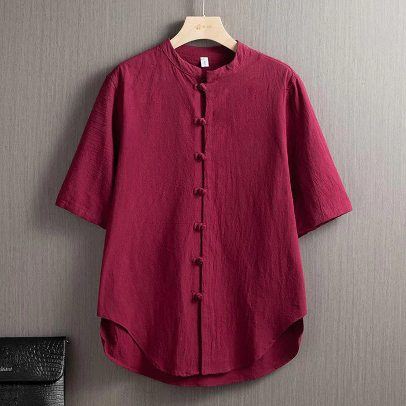 Camicia a maniche corte in cotone e lino con bottoni a rana, stile cinese, stile Buddha Stones - Image 2