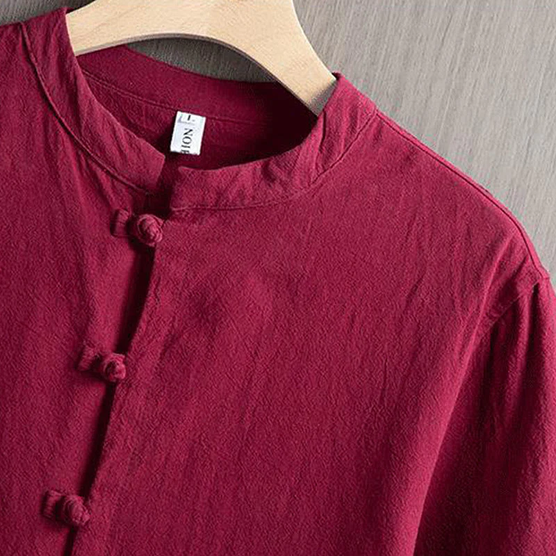 Camicia a maniche corte in cotone e lino con bottoni a rana, stile cinese, stile Buddha Stones - Image 3
