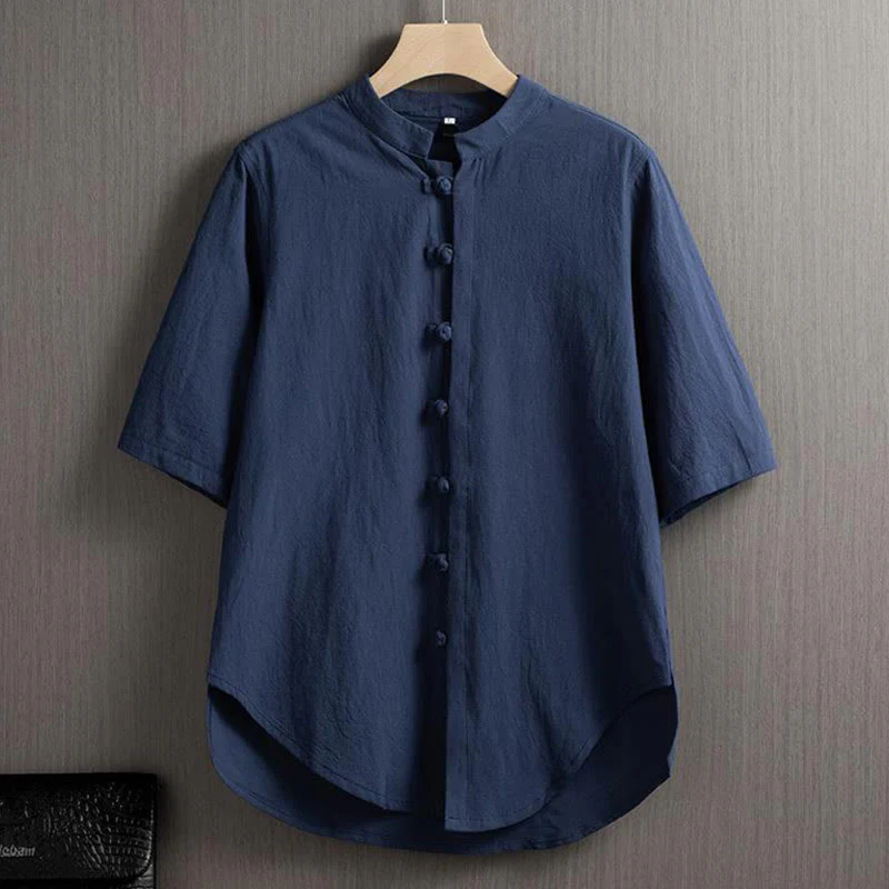 Camicia a maniche corte in cotone e lino con bottoni a rana, stile cinese, stile Buddha Stones - Image 7