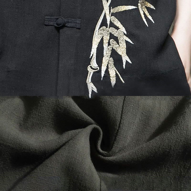 Camicia a maniche corte in lino di bambù con bottoni a rana da uomo Buddha Stones - Image 6