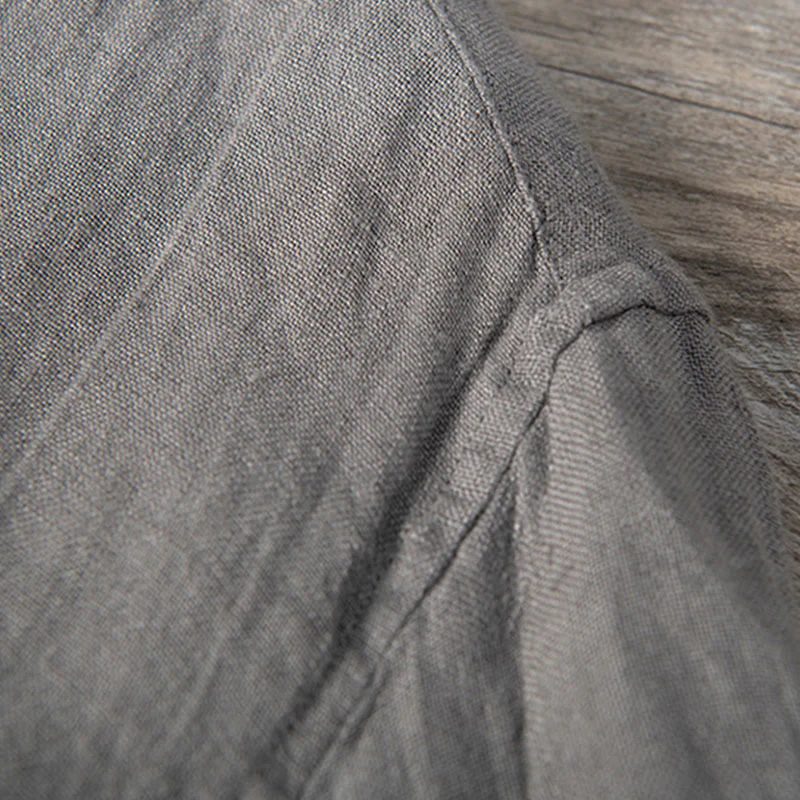 Camicia a maniche lunghe con bottoni a tinta unita in cotone e lino, abbigliamento da uomo Buddha Stones - Image 8