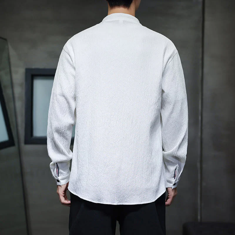 Camicia a maniche lunghe con bottoni da uomo in tinta unita , Buddha Stones Fall - Image 14