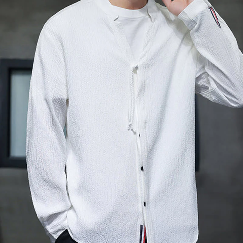 Camicia a maniche lunghe con bottoni da uomo in tinta unita , Buddha Stones Fall - Image 16