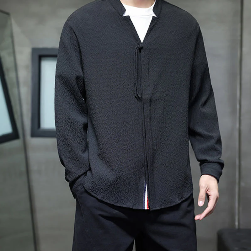 Camicia a maniche lunghe con bottoni da uomo in tinta unita , Buddha Stones Fall - Image 18