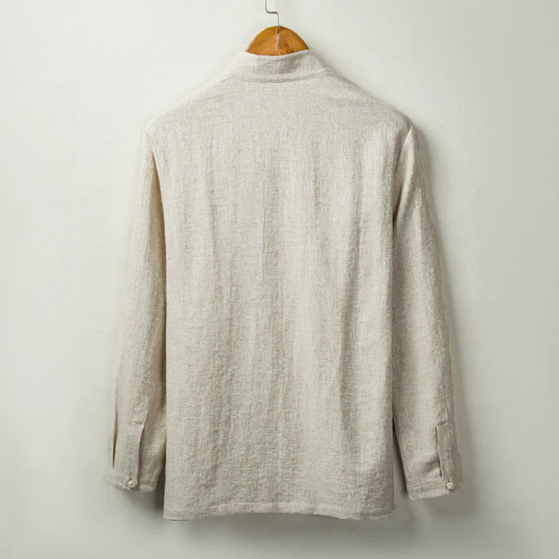 Camicia a maniche lunghe con bottoni in cotone e lino, tinta unita , Buddha Stones Fall - Image 2