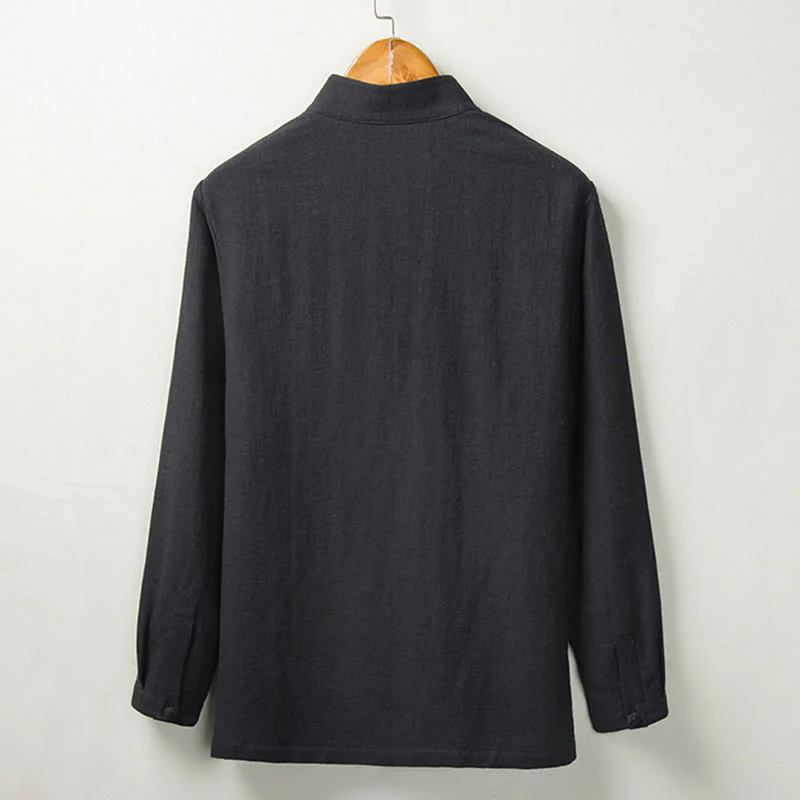 Camicia a maniche lunghe con bottoni in cotone e lino, tinta unita , Buddha Stones Fall - Image 6