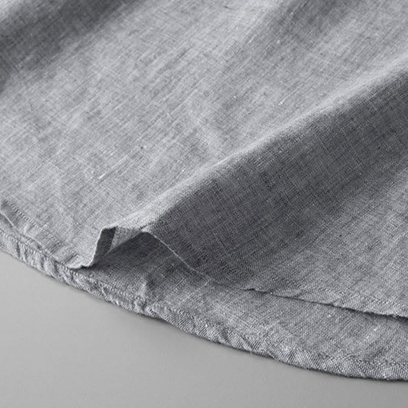 Camicia a maniche lunghe con bottoni in tinta unita Buddha Stones Lino Abbigliamento uomo - Image 11