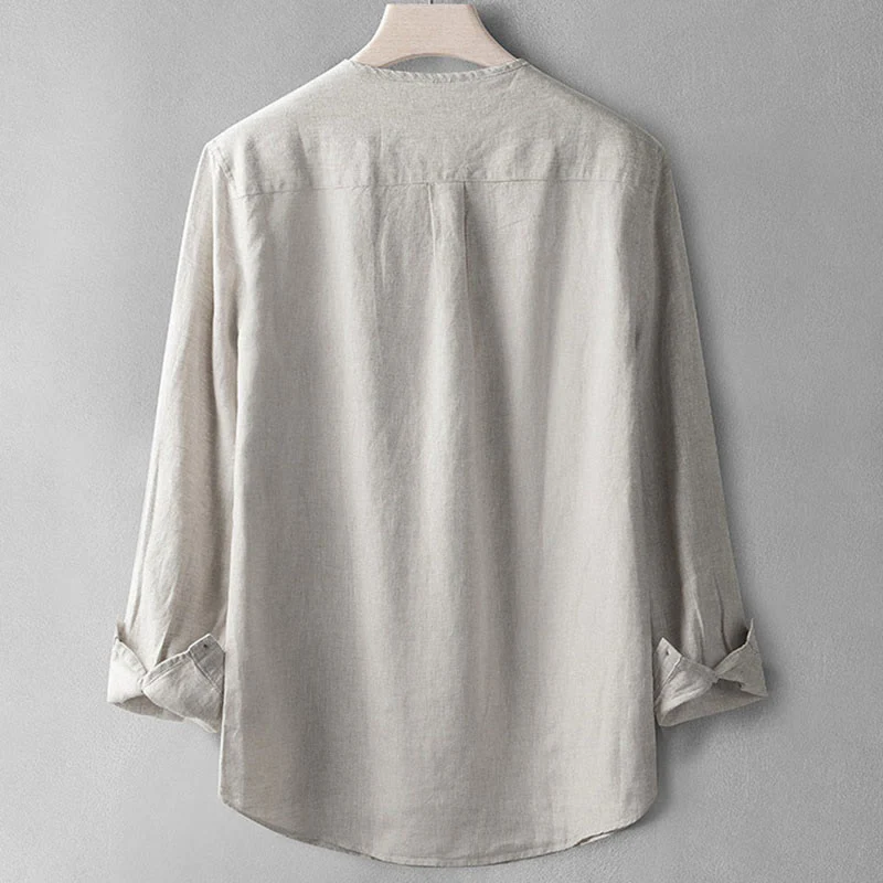 Camicia a maniche lunghe con bottoni in tinta unita Buddha Stones Lino Abbigliamento uomo - Image 12