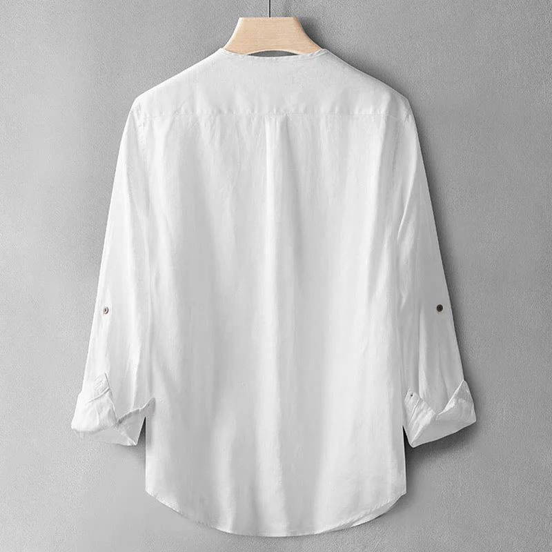 Camicia a maniche lunghe con bottoni in tinta unita Buddha Stones Lino Abbigliamento uomo - Image 13
