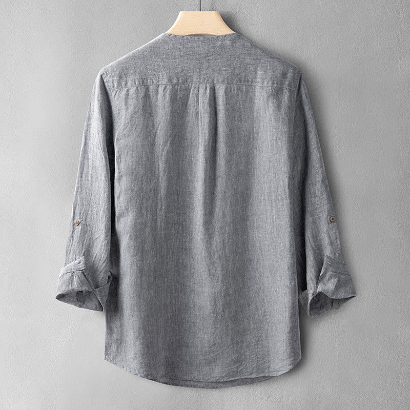 Camicia a maniche lunghe con bottoni in tinta unita Buddha Stones Lino Abbigliamento uomo - Image 14