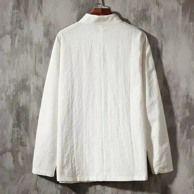 Camicia da uomo a maniche lunghe con bottoni a rana e tasca, con colletto rialzato, Buddha Stones - Image 2