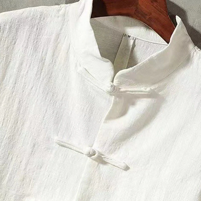 Camicia da uomo a maniche lunghe con bottoni a rana e tasca, con colletto rialzato, Buddha Stones - Image 3