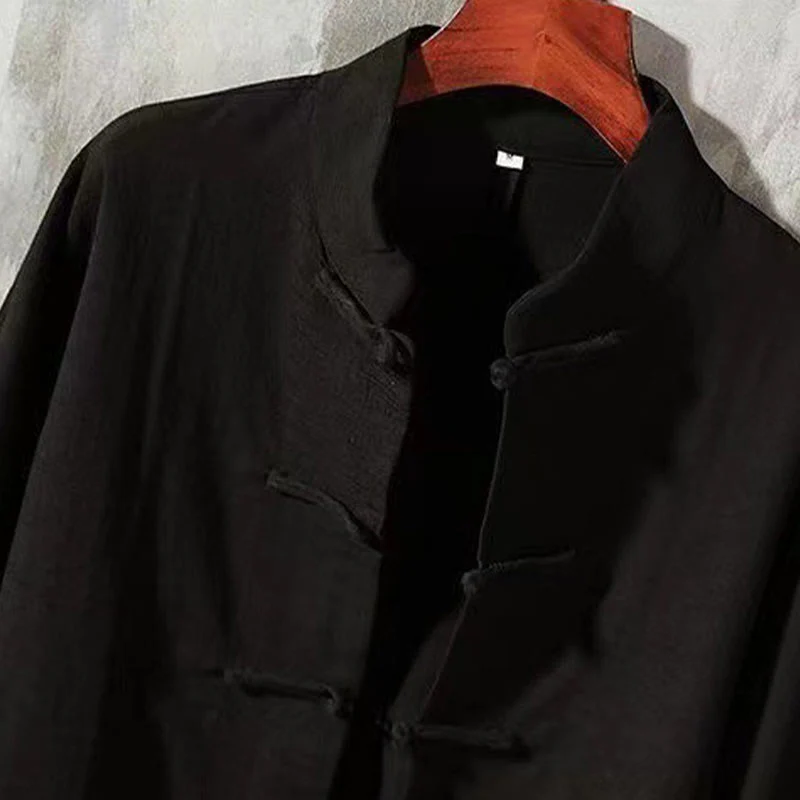 Camicia da uomo a maniche lunghe con bottoni a rana e tasca, con colletto rialzato, Buddha Stones - Image 7