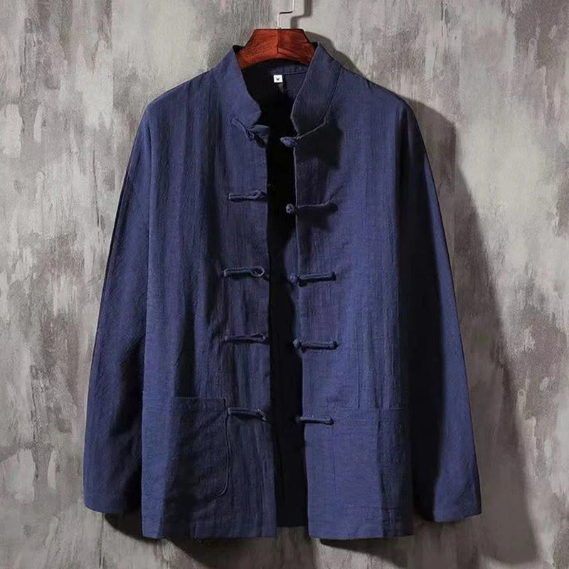 Camicia da uomo a maniche lunghe con bottoni a rana e tasca, con colletto rialzato, Buddha Stones - Image 8