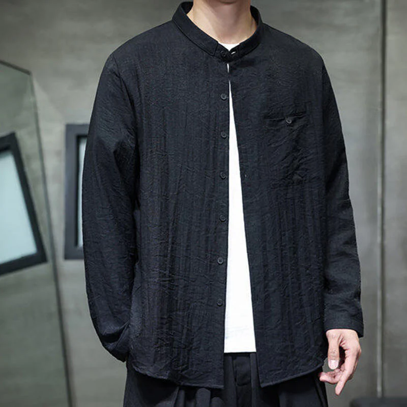Camicia a maniche lunghe da uomo con bottoni in tinta unita Buddha Stones Spring