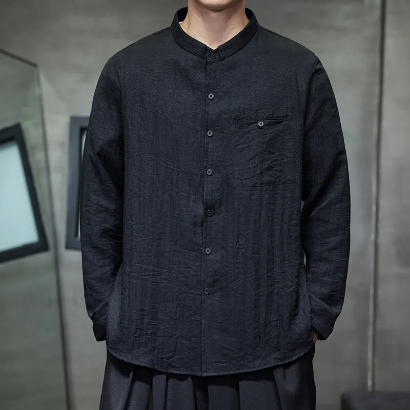 Camicia a maniche lunghe da uomo con bottoni in tinta unita Buddha Stones Spring - Image 2