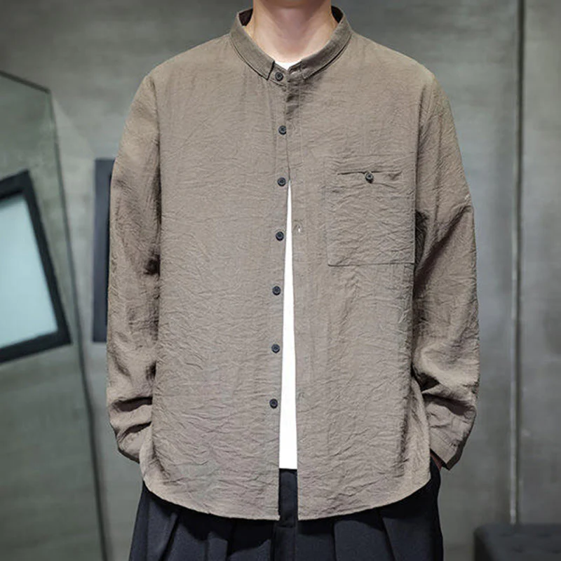 Camicia a maniche lunghe da uomo con bottoni in tinta unita Buddha Stones Spring - Image 20