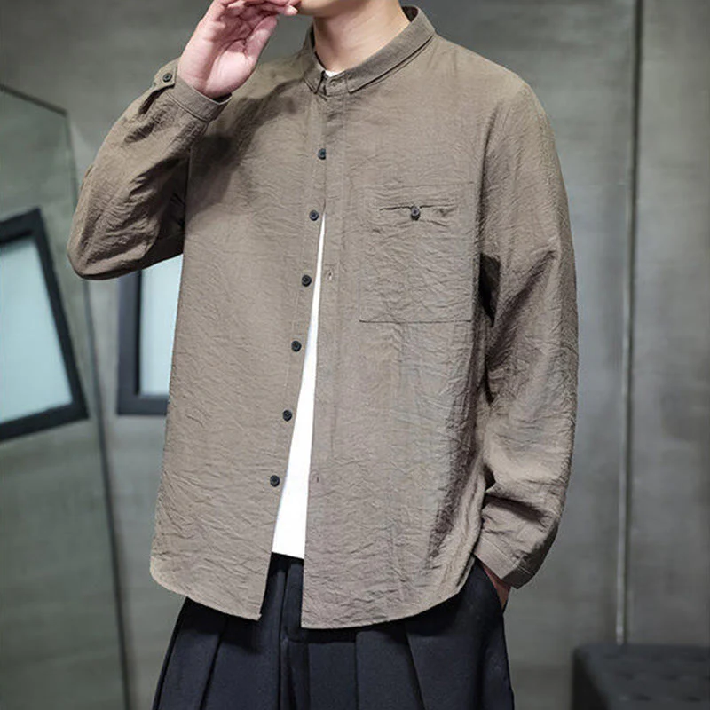 Camicia a maniche lunghe da uomo con bottoni in tinta unita Buddha Stones Spring - Image 21