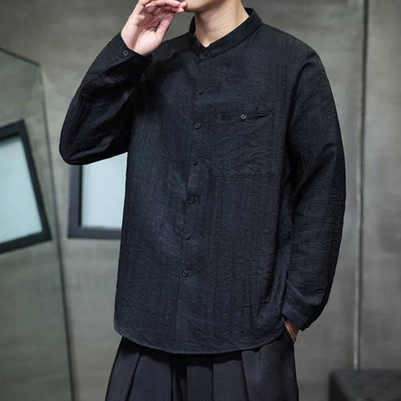 Camicia a maniche lunghe da uomo con bottoni in tinta unita Buddha Stones Spring - Image 6