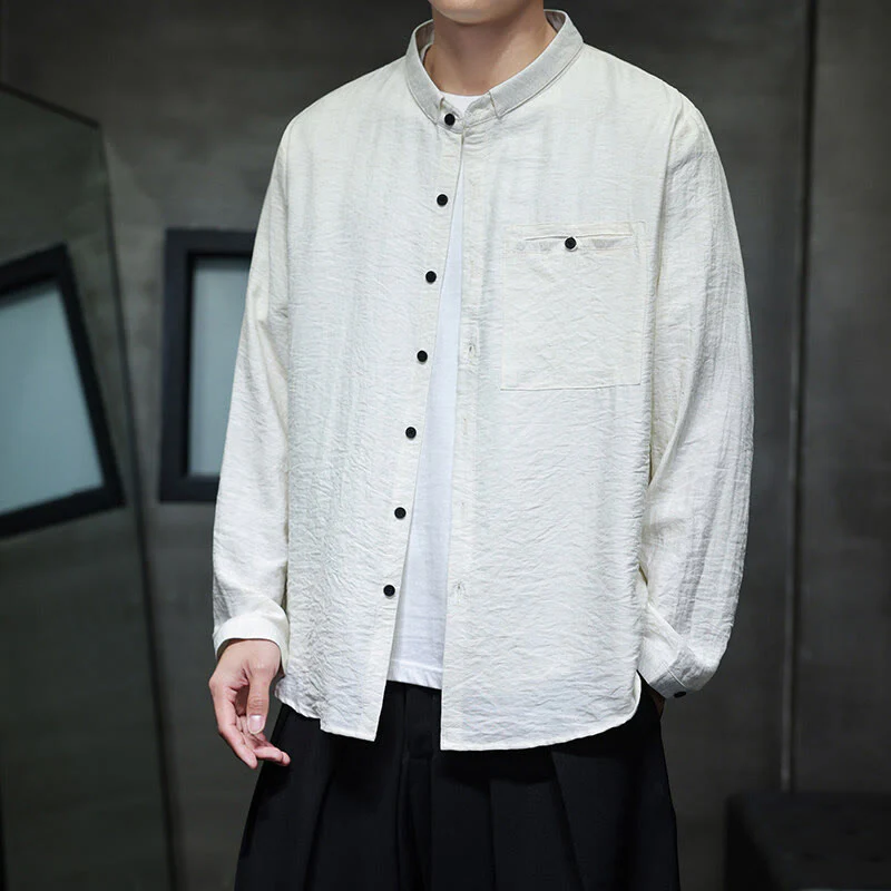 Camicia a maniche lunghe da uomo con bottoni in tinta unita Buddha Stones Spring - Image 7