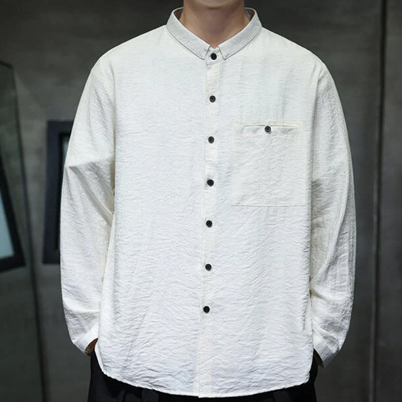 Camicia a maniche lunghe da uomo con bottoni in tinta unita Buddha Stones Spring - Image 8