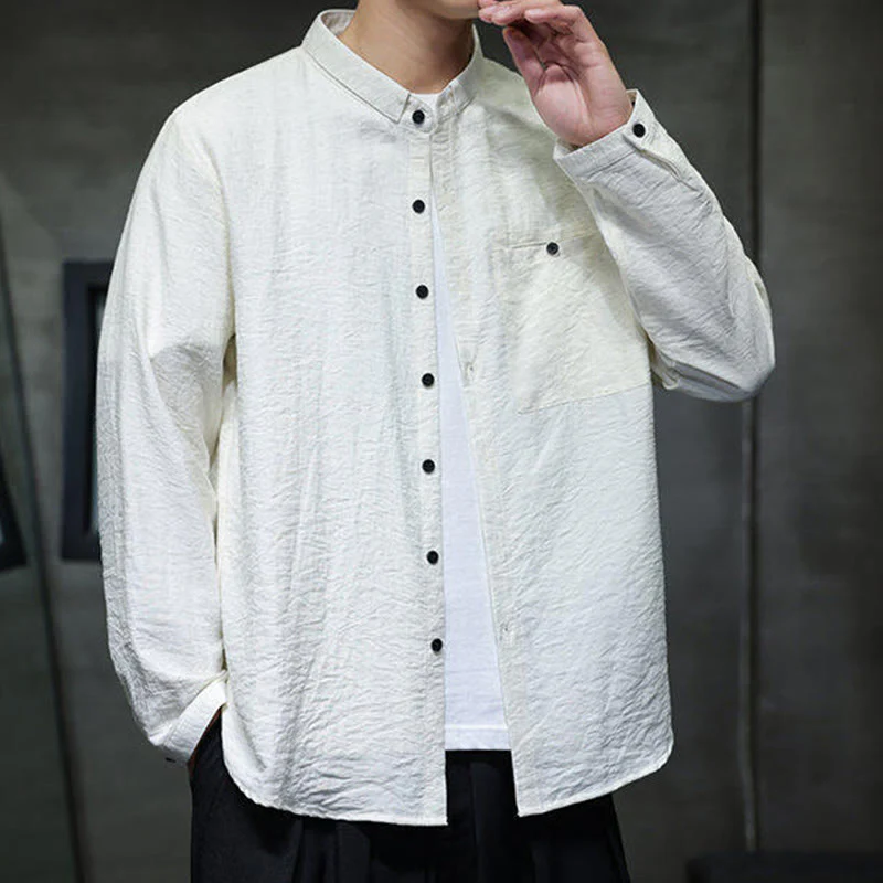 Camicia a maniche lunghe da uomo con bottoni in tinta unita Buddha Stones Spring - Image 9