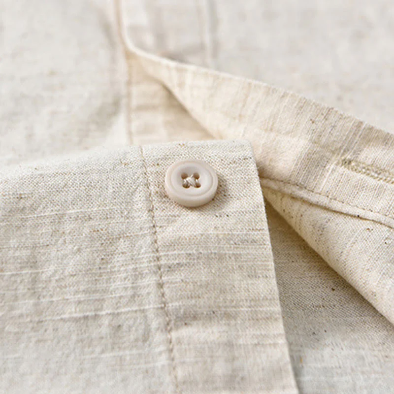Camicia a maniche lunghe in cotone e lino con colletto rialzato, da uomo, modello Buddha Stones , primavera, colore puro - Image 13