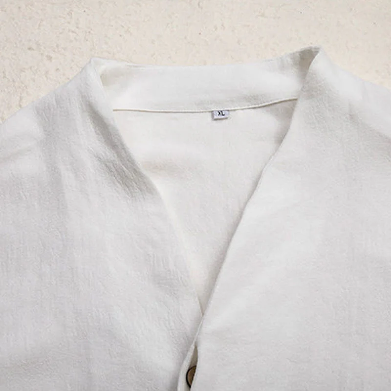 Camicia a maniche lunghe in lino da uomo con scollo a V e motivo Buddha Stones Zen Clothing - Image 7