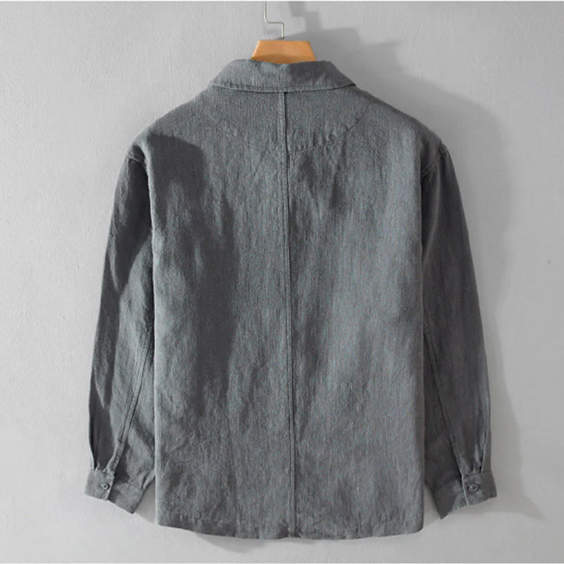 Camicia a maniche lunghe in lino e cotone con tasche, modello Buddha Stones Commute, da uomo, con bottoni semplici - Image 11