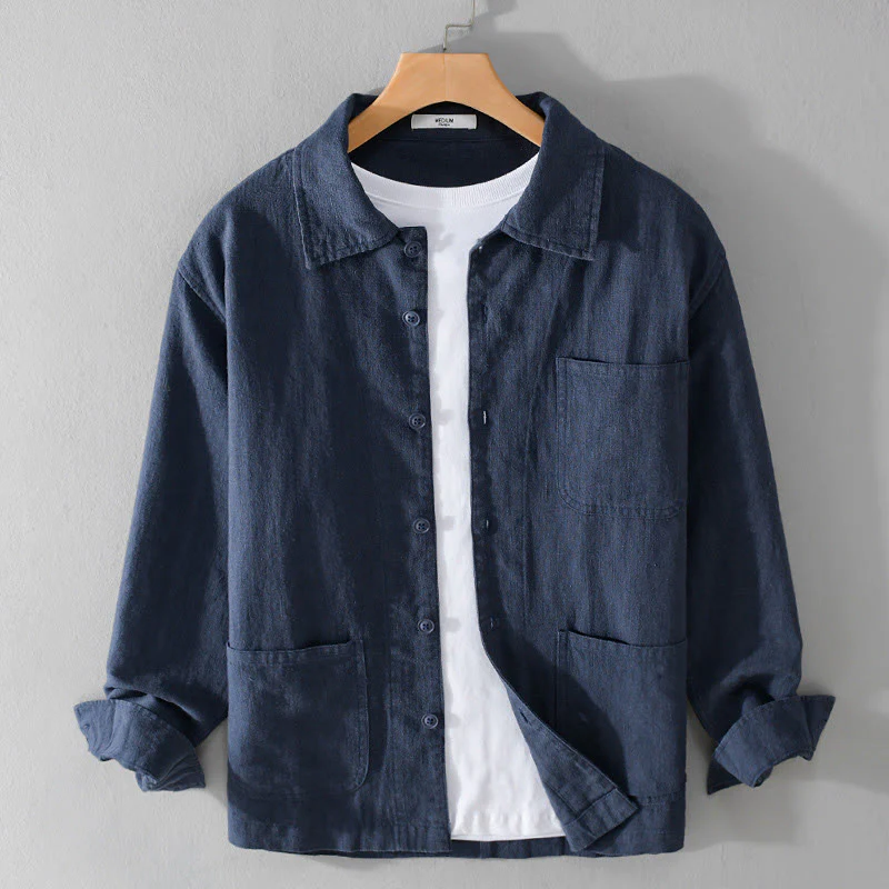 Camicia a maniche lunghe in lino e cotone con tasche, modello Buddha Stones Commute, da uomo, con bottoni semplici - Image 13