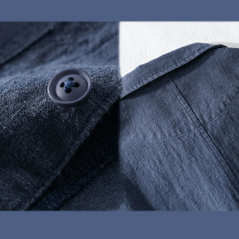 Camicia a maniche lunghe in lino e cotone con tasche, modello Buddha Stones Commute, da uomo, con bottoni semplici - Image 15