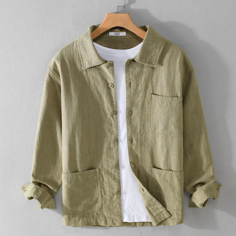 Camicia a maniche lunghe in lino e cotone con tasche, modello Buddha Stones Commute, da uomo, con bottoni semplici - Image 17