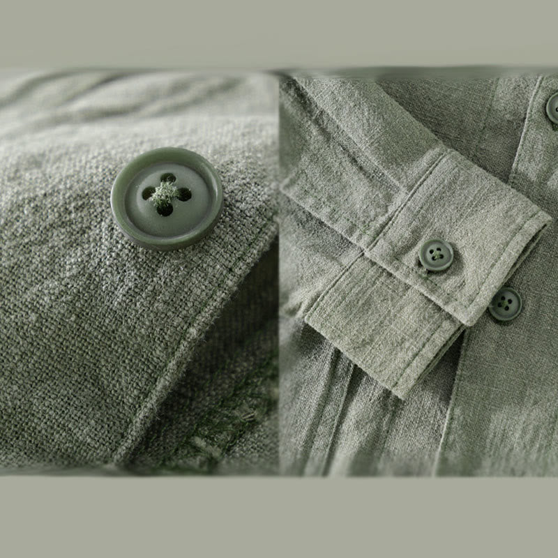 Camicia a maniche lunghe in lino e cotone con tasche, modello Buddha Stones Commute, da uomo, con bottoni semplici - Image 4