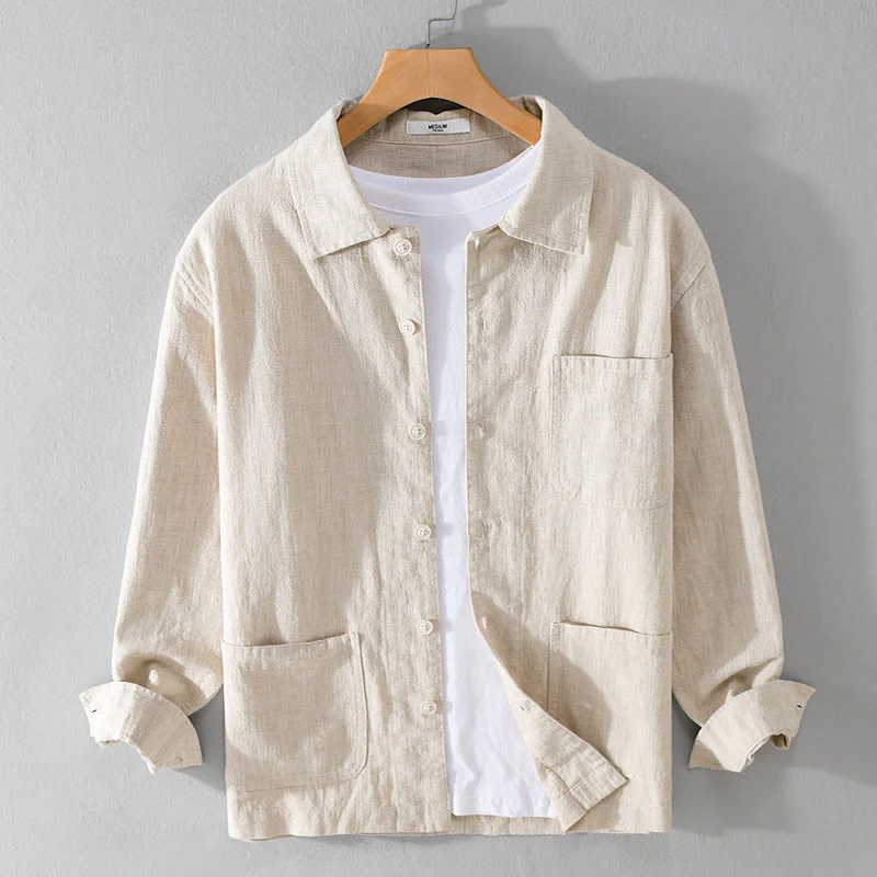 Camicia a maniche lunghe in lino e cotone con tasche, modello Buddha Stones Commute, da uomo, con bottoni semplici - Image 5