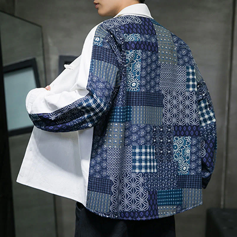 Camicia a maniche lunghe in misto cotone con cuciture a motivo floreale da uomo Buddha Stones - Image 11