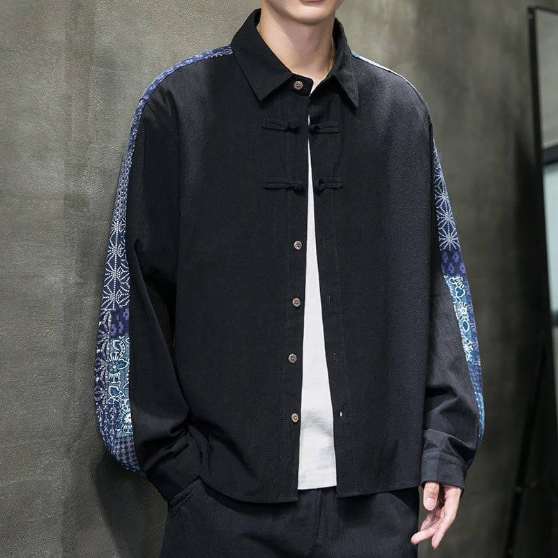 Camicia a maniche lunghe in misto cotone con cuciture a motivo floreale da uomo Buddha Stones - Image 7