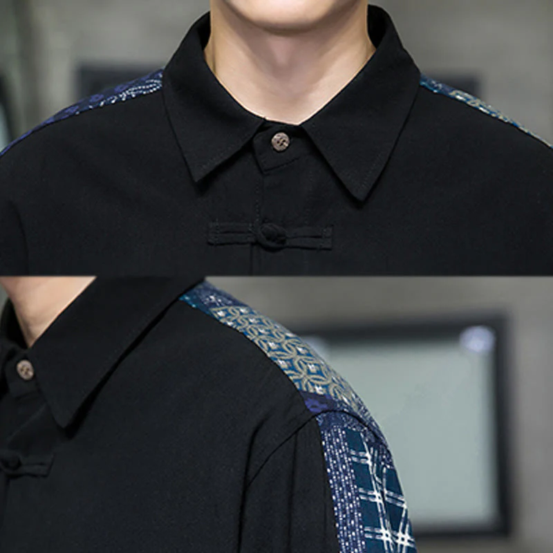 Camicia a maniche lunghe in misto cotone con cuciture a motivo floreale da uomo Buddha Stones - Image 8