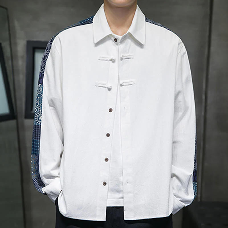 Camicia a maniche lunghe in misto cotone con cuciture a motivo floreale da uomo Buddha Stones - Image 9